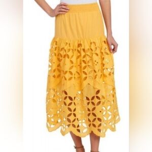 NWT Skylar & Jade Size M Yellow Cut-Out Scallop Hemline Boho Maxi skirt